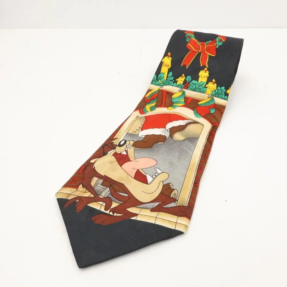 Vtg Looney Tunes Neck Tie Taz Is On the Naughty List Polyester Classic Tie